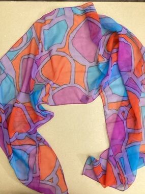 Bold Geometric Sheer Scarf - Orange, Purple & Blue